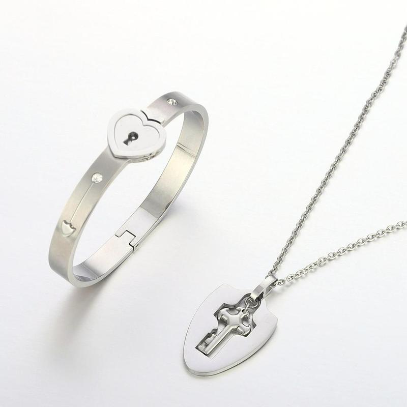 Concentric Lock Key Bracelet Forever Love Jewelry Set Valentine's Day –  www.